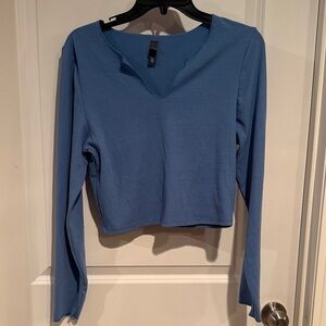 Elegant Blue Long Sleeve Women's Top